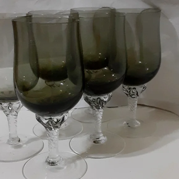 FINAL lvg 8/15 Fostoria or Libby stemware wine goblet smoked glass Elegance 1977 - Picture 5 of 6